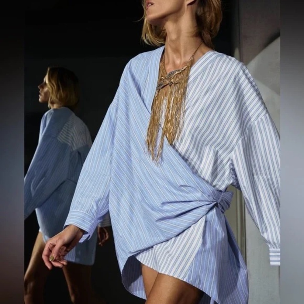ZARA Striped Blue and White Oversized Shirt Dress